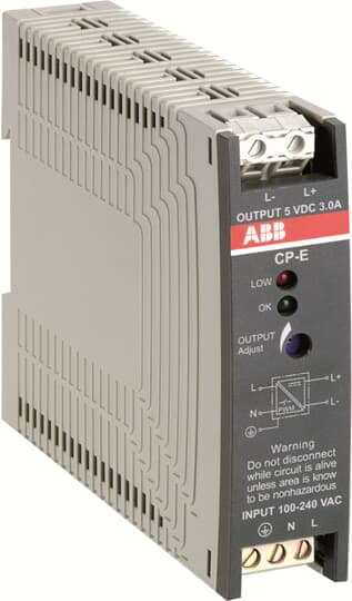 ABB Electrification Switching Power Supply; CP-E 5/3.0; 5VDC OUT; 15W; 90-264VAC / 120-375VDC IN; Single-Phase; DIN Rail Mount